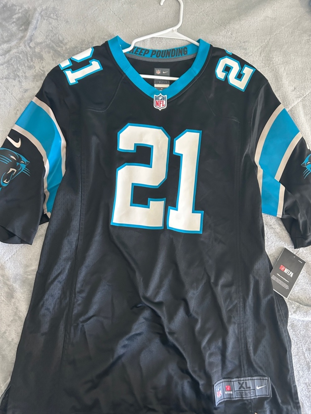 NFL Carolina Panthers #21 CHINN Black & Panther Blue Jersey